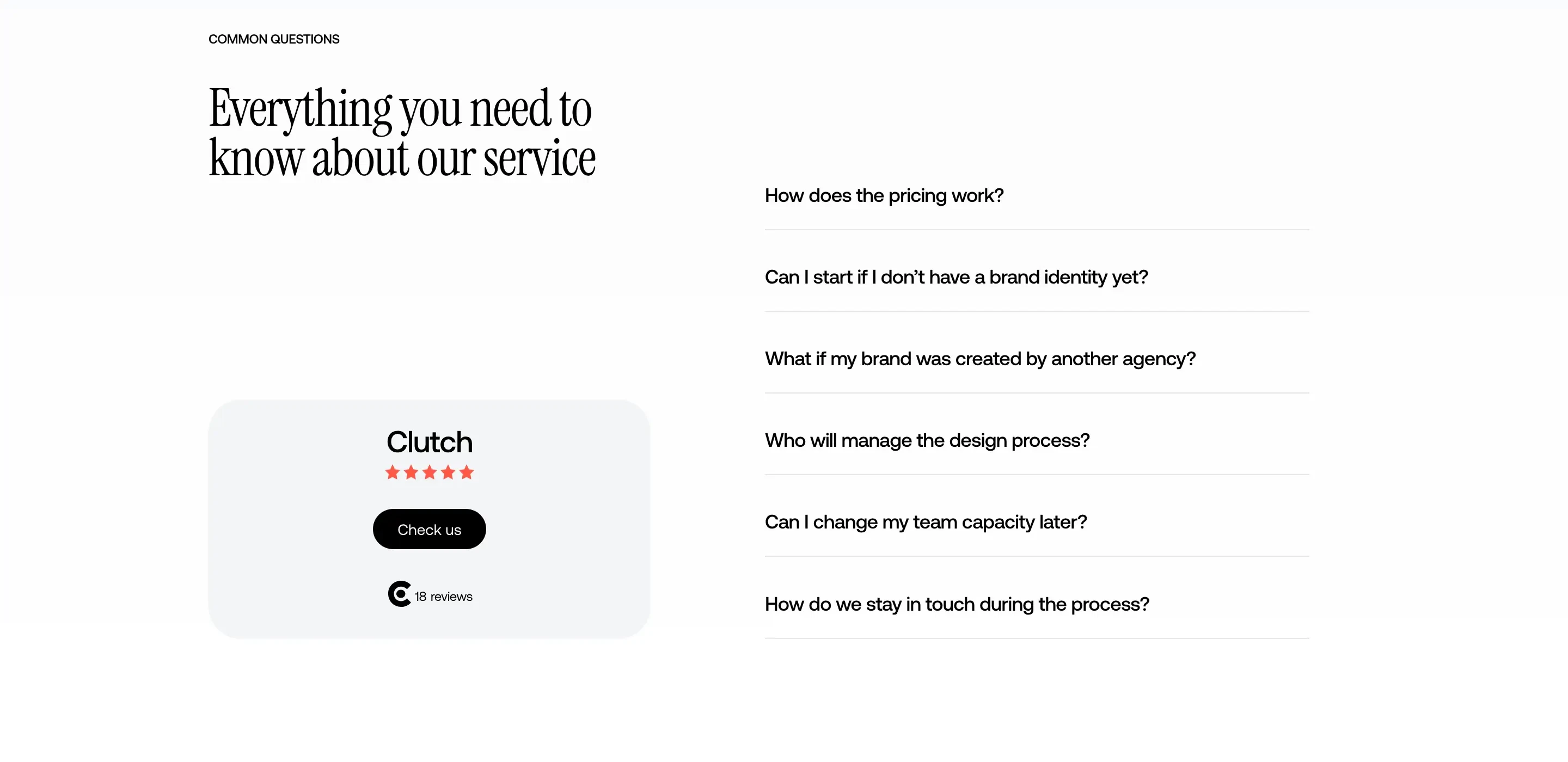 Unikorn Common Questions FAQ Design