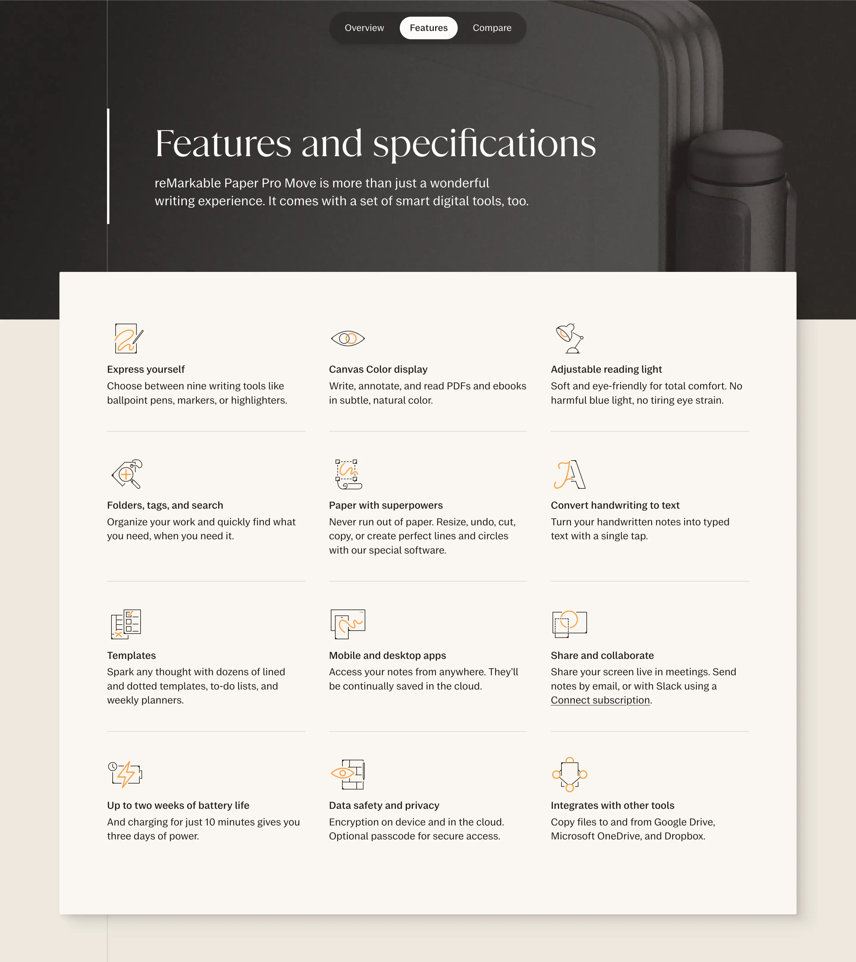 reMarkable Product Capabilities Feature Grid Design