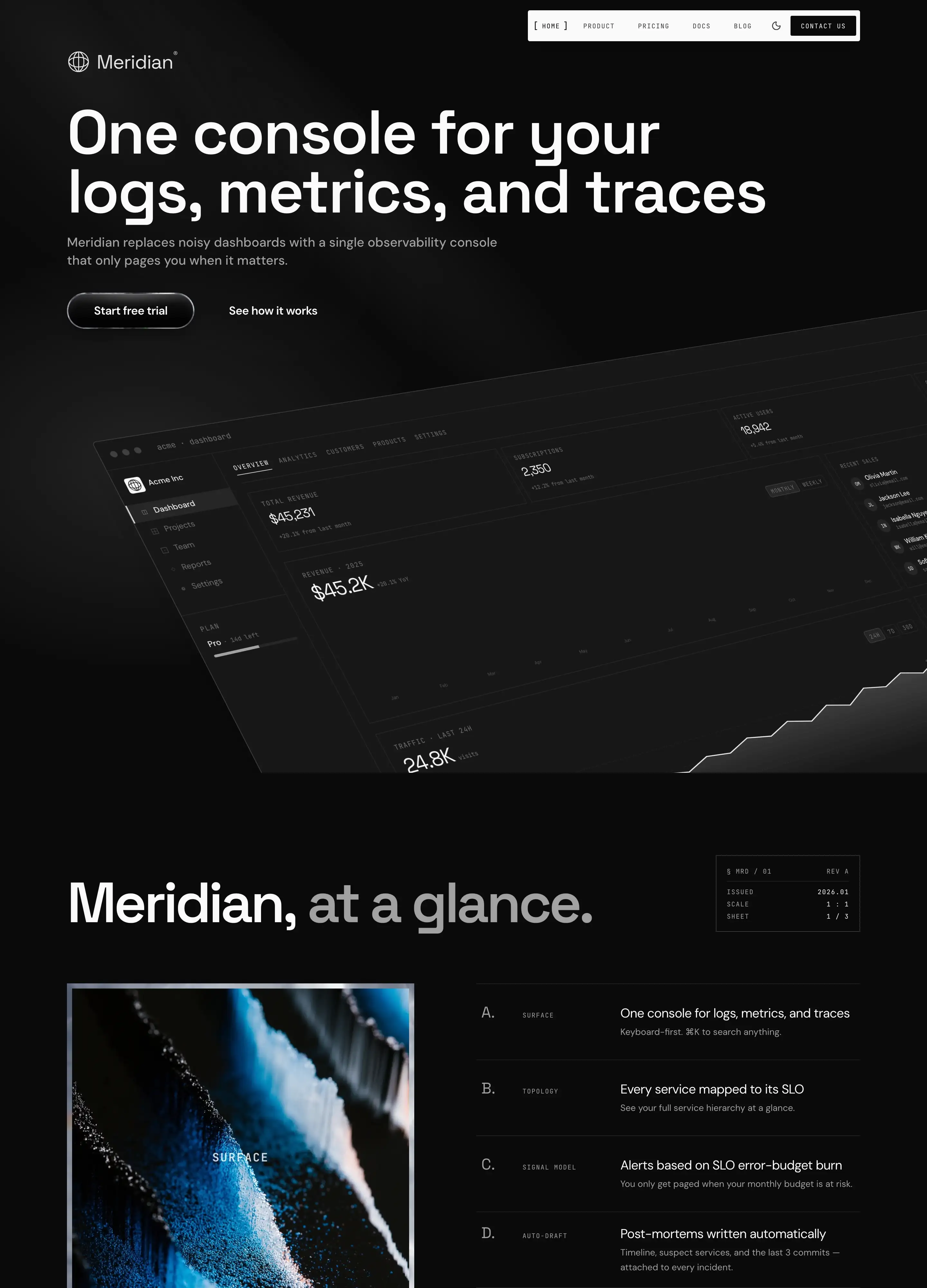 Meridian website template by shadcnblocks