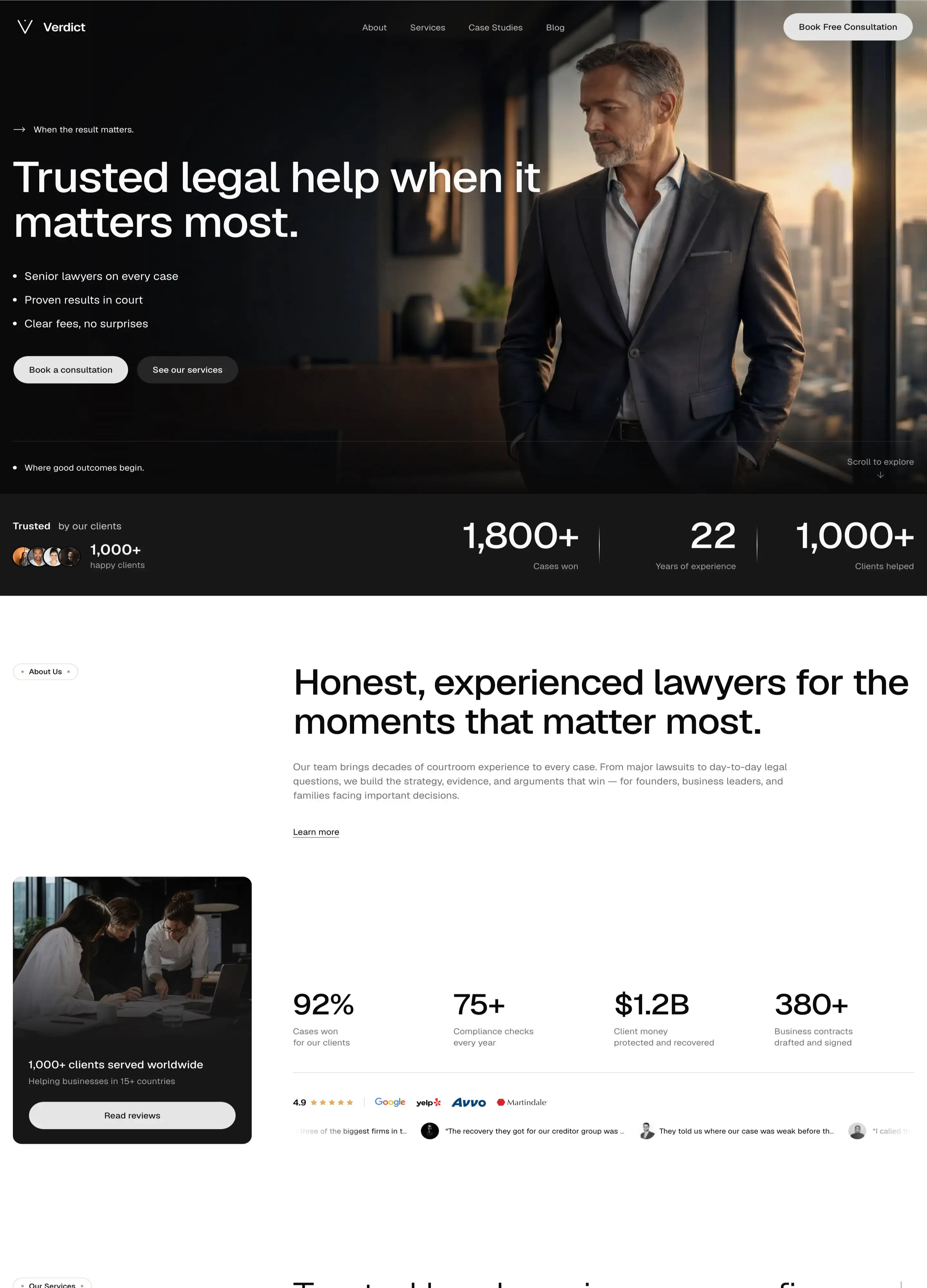 Verdict website template by shadcnblocks